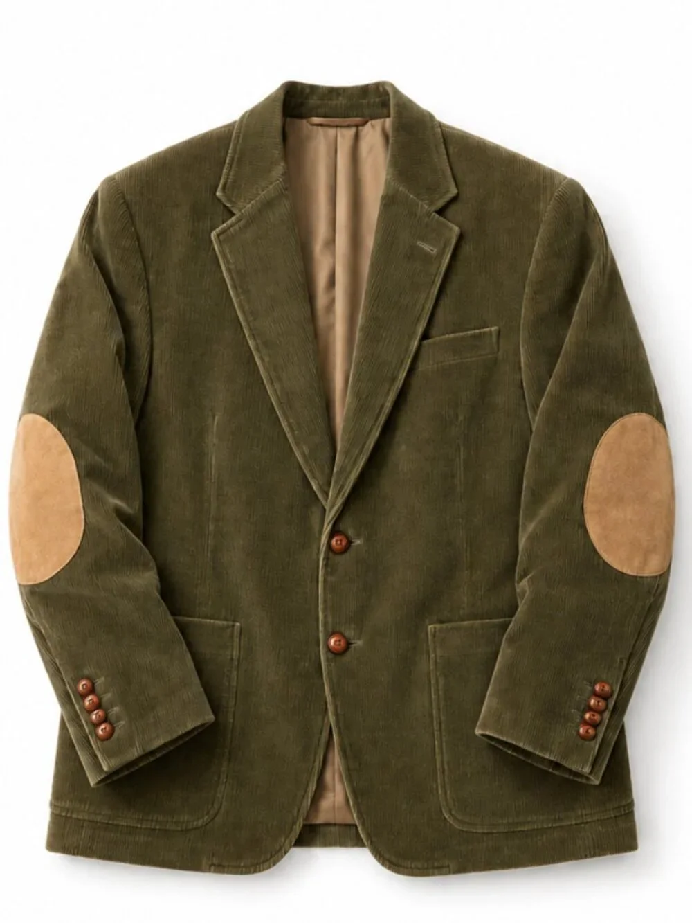 Lands' End Corduroy Sport Coat Blazer Men's 42R Olive Green Elbow Patch USA Made